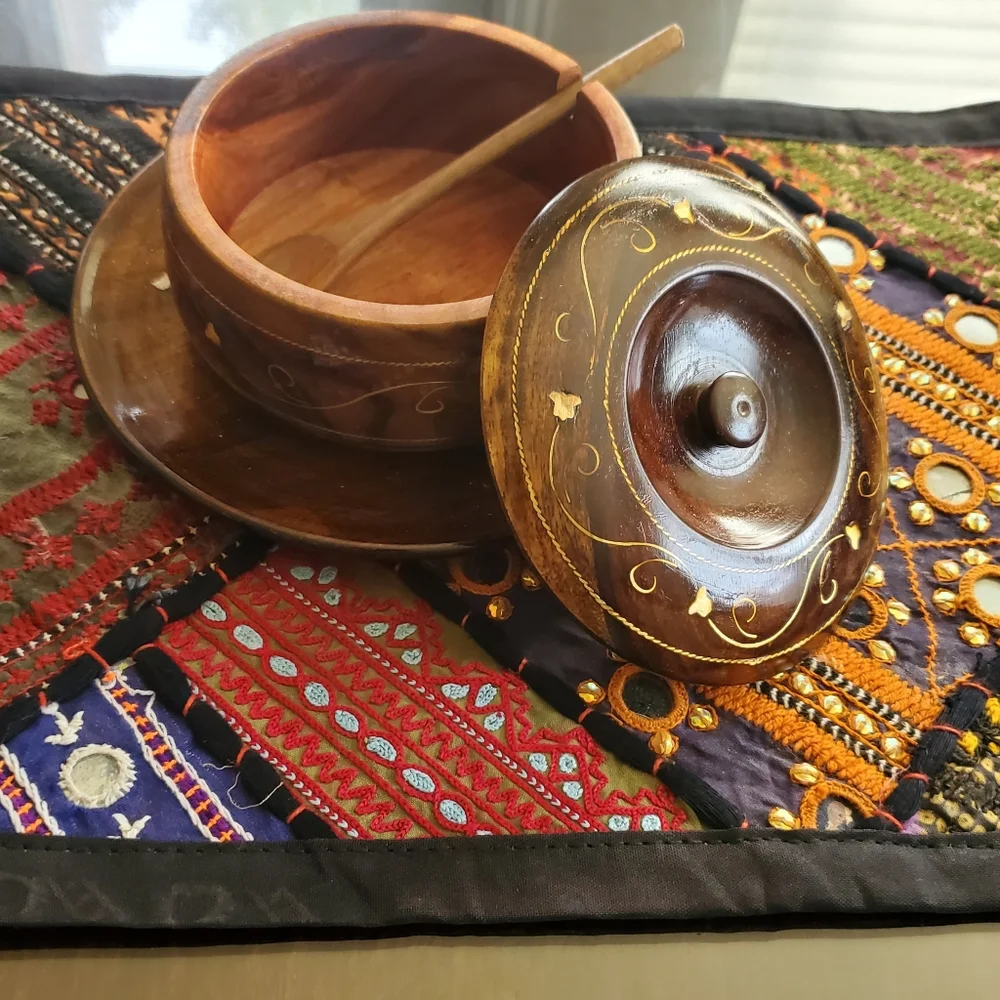 Wooden Sugar pot with spoon